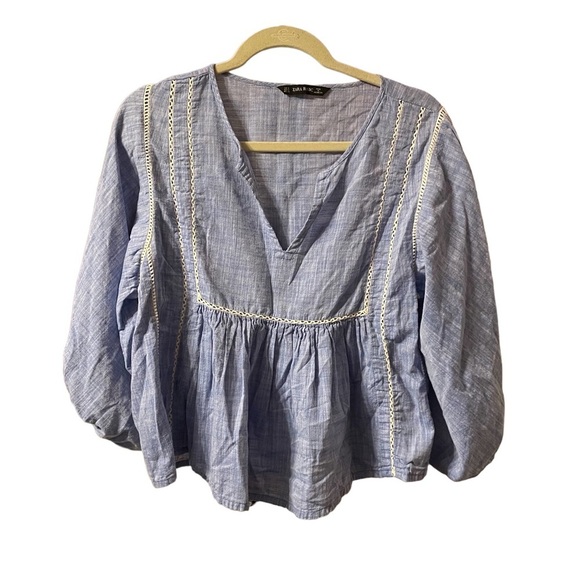 ZARA BABY BLUE BABYDOLL PEASANT BLOUSE - Picture 1 of 6